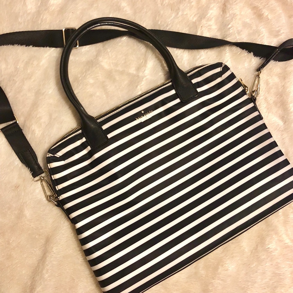 Kate Spade nylon laptop case, striped black/cream